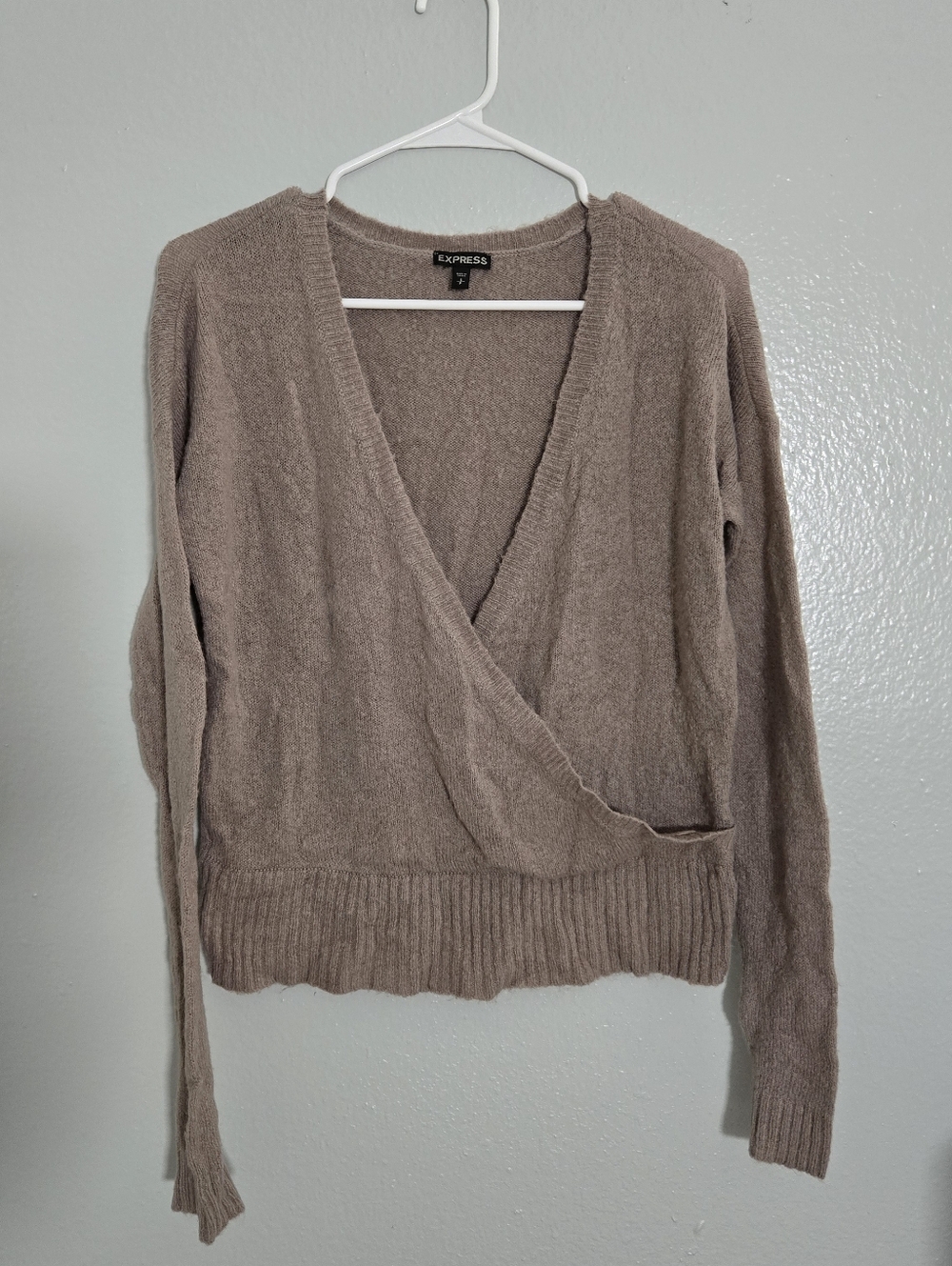 Express Women's Taupe V-Neck Wrap Sweater